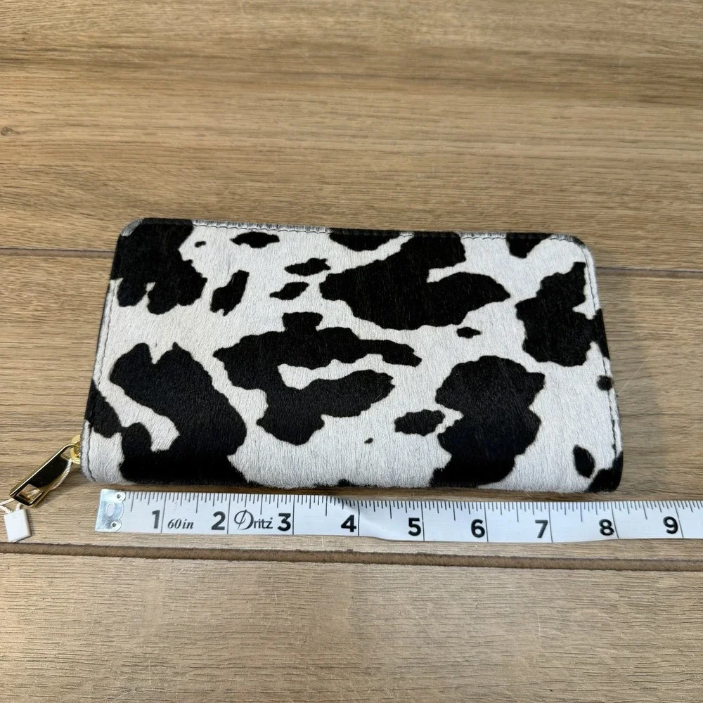 Isadora Leather Cowhide Hair on Hide Zip Around Wallet Italy Western Boho NEW
